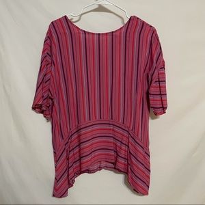 a.n.a Flutter Sleeve Pink Striped Tunic Top Blouse Purple Red Boho Office Sz S